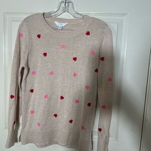 Time and Tru Beige Sweater with Red and Pink Hearts